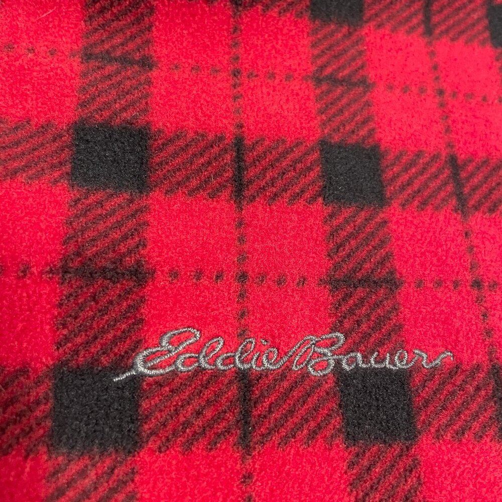Eddie Bauer Fleece 1/4 Zip Pullover Sweater Mens Large Red Black Buffalo Plaid - Picture 5 of 13